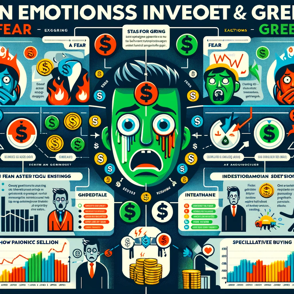  Create an infographic that vividly illustrates the common emotions investors experience, specifically focusing on fear and greed. 