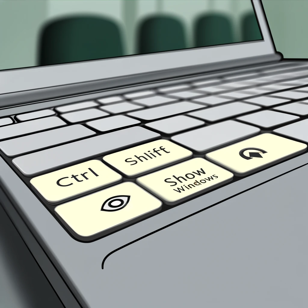 Chromebook keyboard with highlighted Ctrl, Shift, and Show Windows keys for screenshot tutorial"