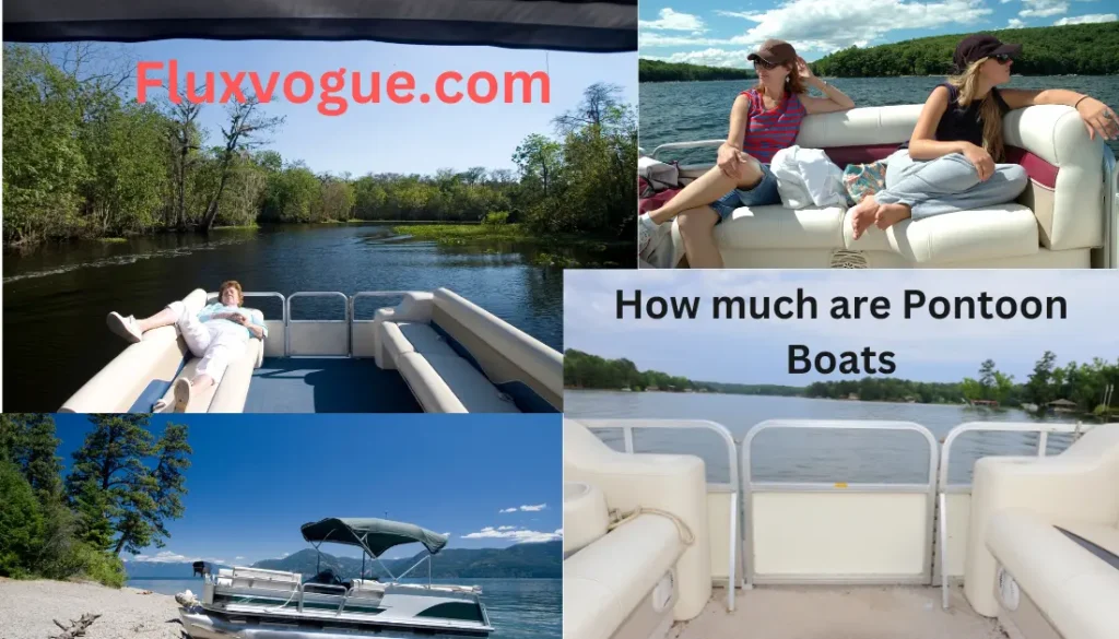 "People relaxing on a pontoon boat on a scenic lake - How much are pontoon boats - Fluxvogue.com"