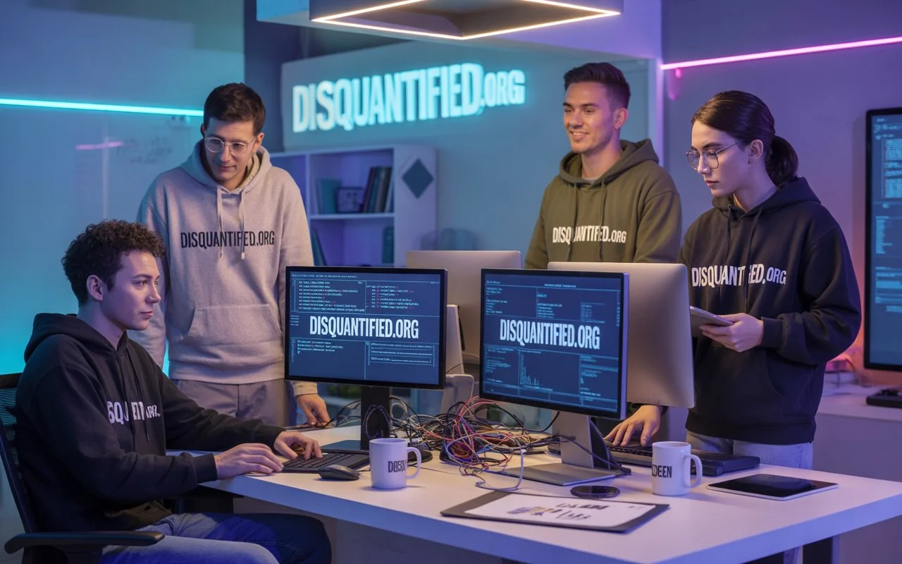 Crew Disquantified.org digital collaboration team working on decentralized technology platform