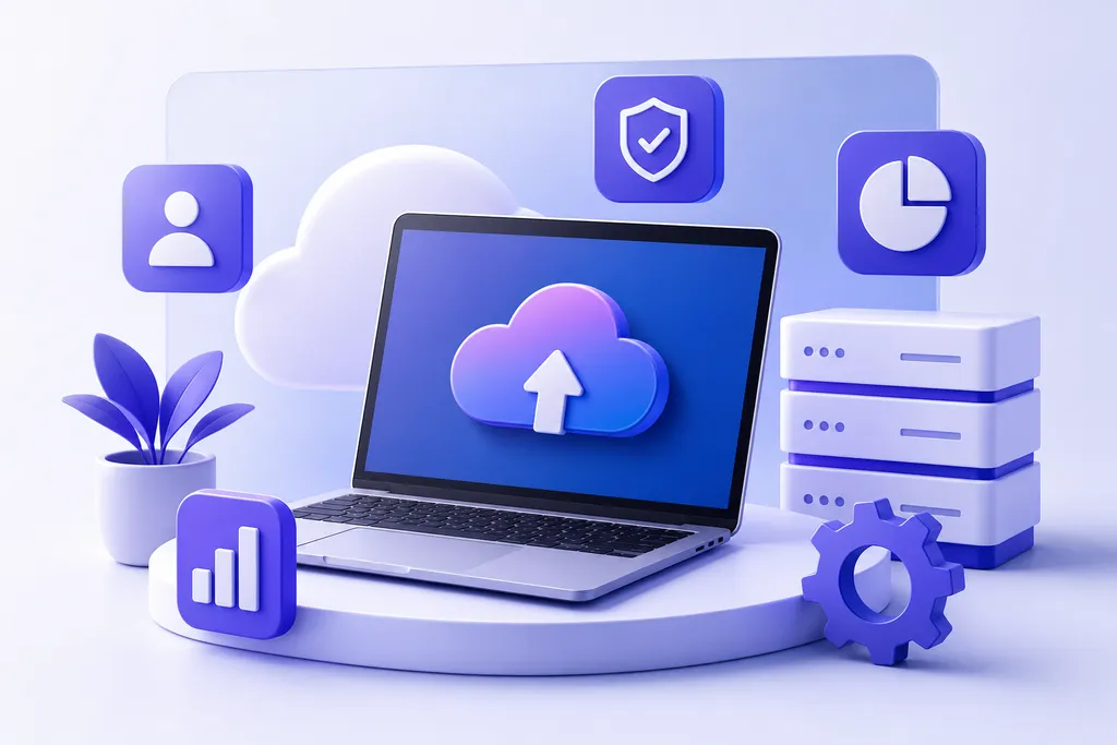 Write for us SaaS illustration showing a modern cloud software workspace for SaaS guest post submissions on FluxVogue