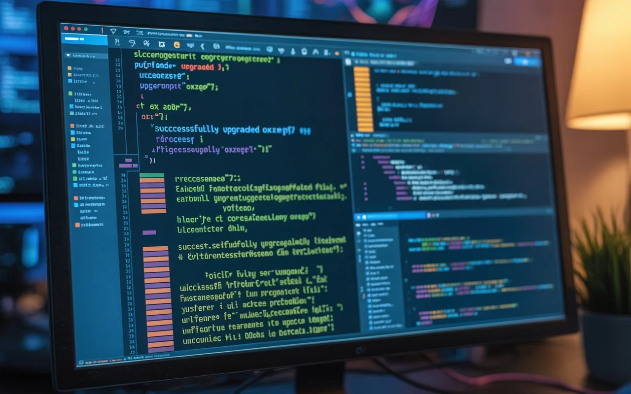 Upgrade oxzep7 Python process shown on computer screen with code editor and installation steps
